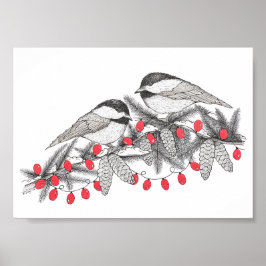 Maine Chickadees Pen y Ilustracion de arte de pája