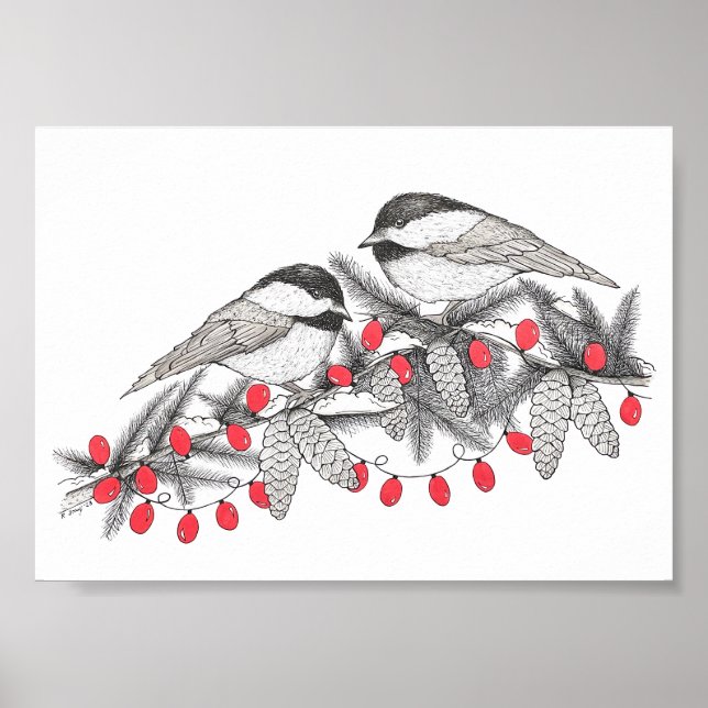 Maine Chickadees Pen y Ilustracion de arte de pája (Frente)