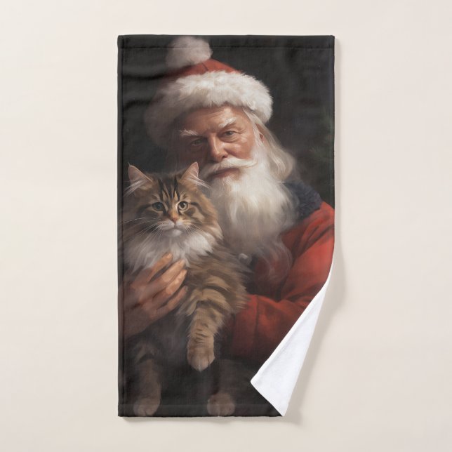 Maine Coon Con Los Navidades Festividades De Santa (Toalla de mano)