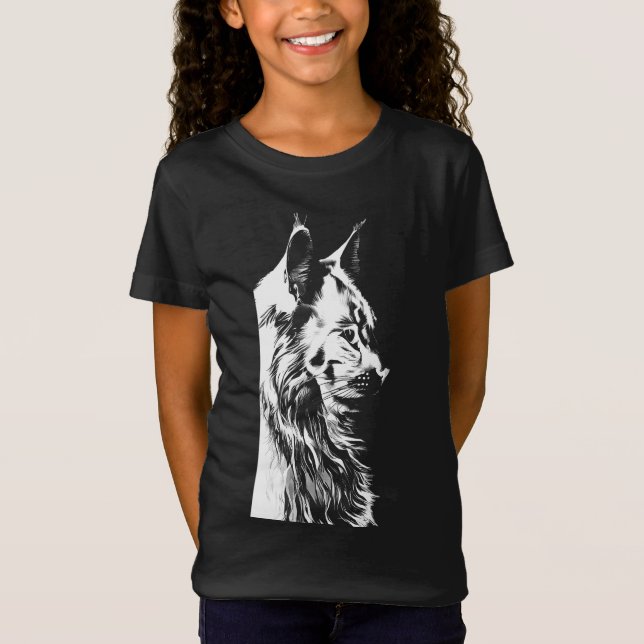 Maine Coon Girl's Black Jersey T-Shirt Kids (Anverso)
