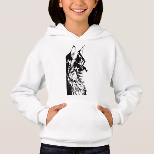 Maine Coon Girl's Pullover White Hoodie Kids' (Anverso)