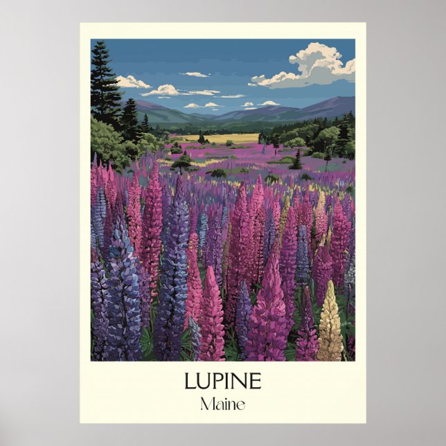Maine Wild Lupine Flores Paisajes Arte de Viajes (Frente)
