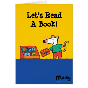 Maisy con los libros de la biblioteca