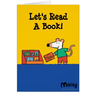 Maisy con los libros de la biblioteca