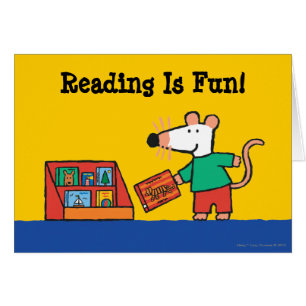 Maisy con los libros de la biblioteca