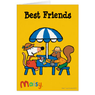 Maisy escribe las postales debajo del paraguas