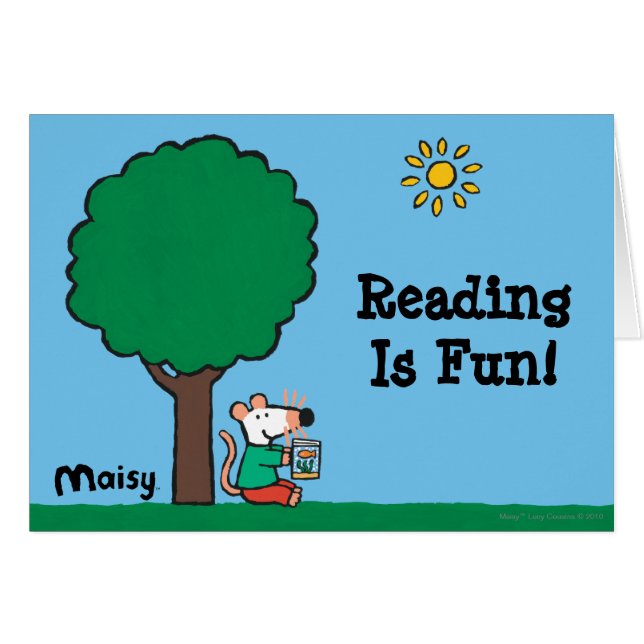 Maisy lee su libro de la biblioteca afuera (Anverso (Horizontal))