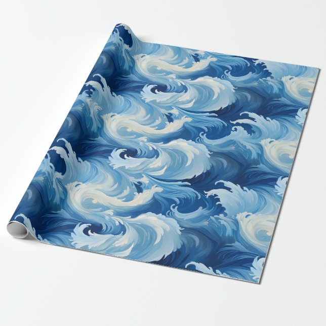 Majestic Blue Surge: Papel de envolver olas oceáni (Desenrollado)