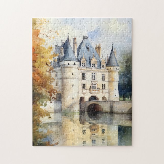 Majestic French Castle Watercolor Puzzle (Vertical)