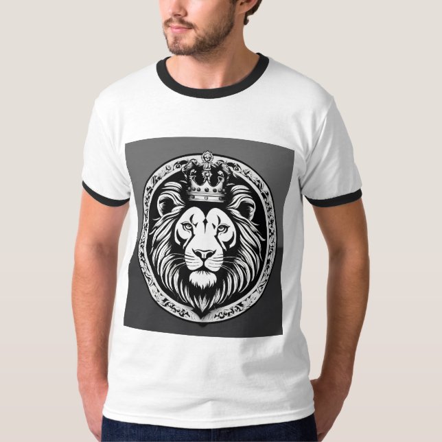 "Majestic Mane: Cabeza de León imprime camisetas e (Anverso)