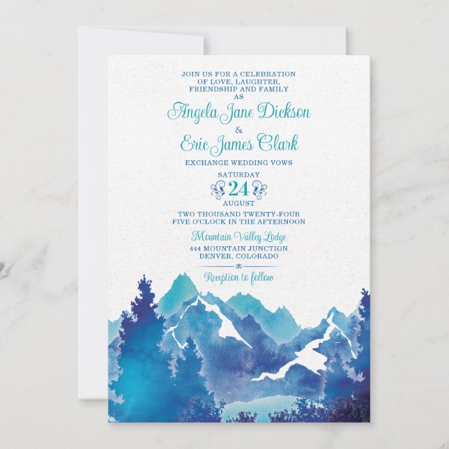 Majestic Mountain Watercolor Wedding Invitación a  (Anverso)