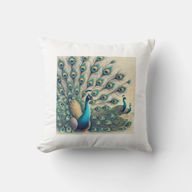 Majestic Peacocks - Vibrante almohada de visualiza (Anverso)