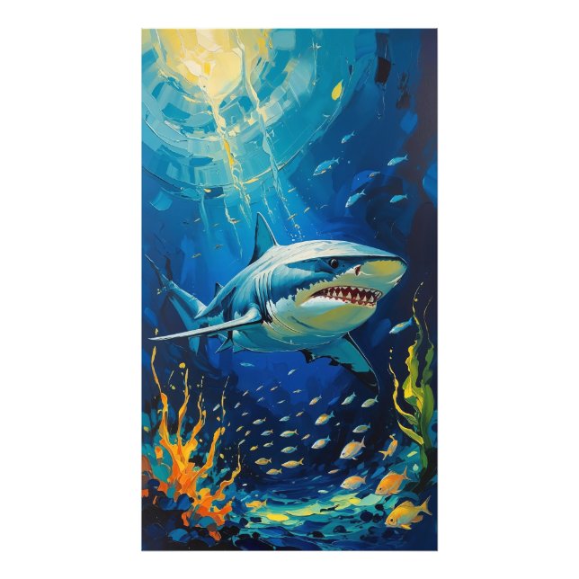 Majestic Shark Vibrante Pintura Submarina Foto P (Frente)