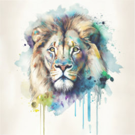Majestic Watercolor Lion Square Pegatina