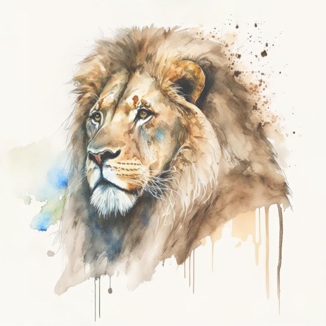 Majestic Watercolor Lion Square Pegatina (Anverso)