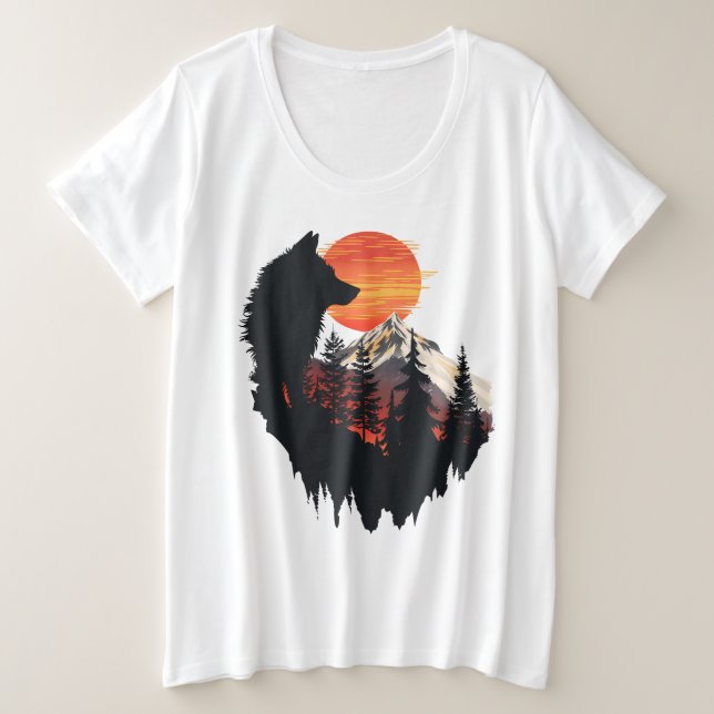 Majestic Wolf Mountain Sunset Graphic T-Shirt (Anverso del diseño)