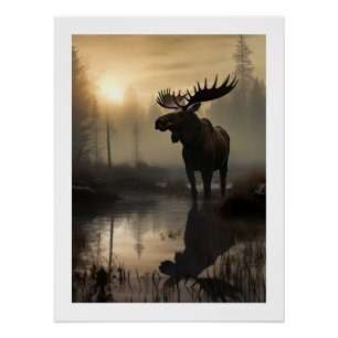 Majestuoso alce en el Poster Golden Glow de Dawn