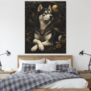 Majestuoso Arte de Pared Fantasía Husky Negro Dora