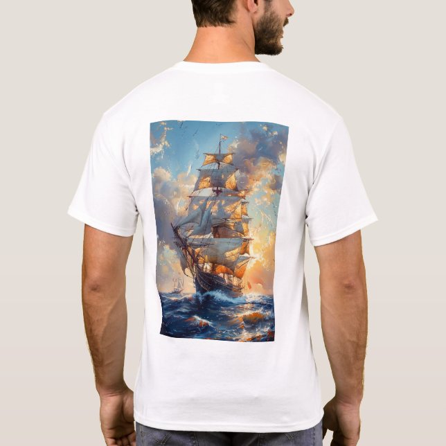Majestuoso barco de altura en la camiseta de pintu (Reverso)