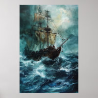 Majestuoso barco pirata en el Poster de arte de al