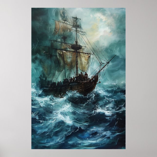 Majestuoso barco pirata en el Poster de arte de al (Frente)