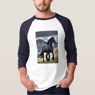 Majestuoso caballo negro en camiseta de campo de m