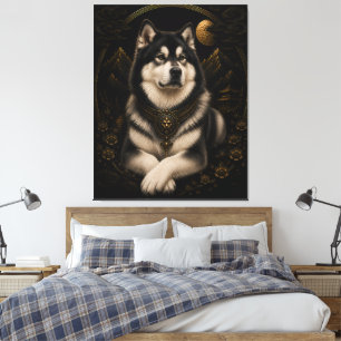 Majestuoso Husky Luz de Luna Marco Dorado Arte L