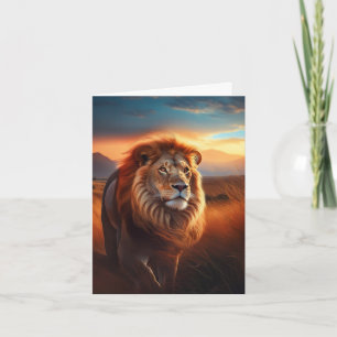 Majestuoso león africano en una puesta de sol del
