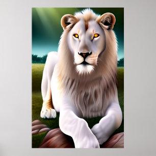 Majestuoso León Blanco Ojos Dorados Arte Etéreo