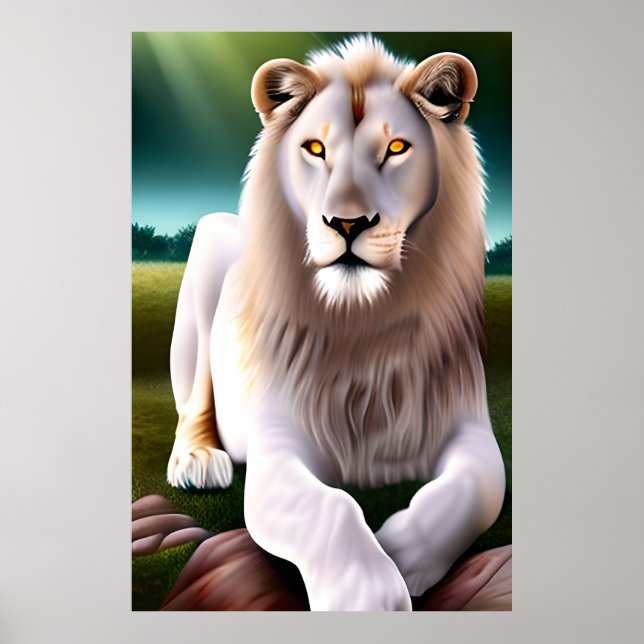 Majestuoso León Blanco Ojos Dorados Arte Etéreo (Frente)