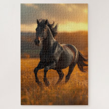 Majestuoso Rompecabezas de Caballo Negro de Otoño