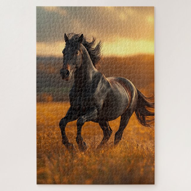 Majestuoso Rompecabezas de Caballo Negro de Otoño (Vertical)