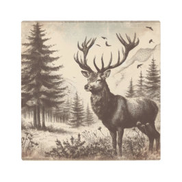 Majestuoso Stag en el Bosque Etching: Arte de vida
