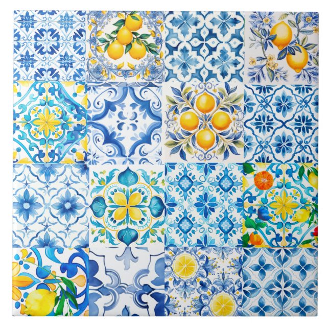 Majólica, limón, azulejos sicilianos, (Frente)