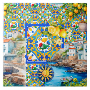 Majólica, limón, azulejos sicilianos,