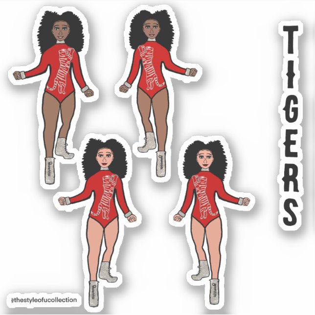 Majorette / Pegatinas bailarines Red Silver Tiger  (Anverso)