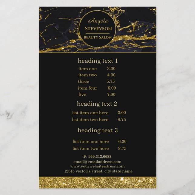 Makeup Artist Black Gold Marble flyer (Frente)