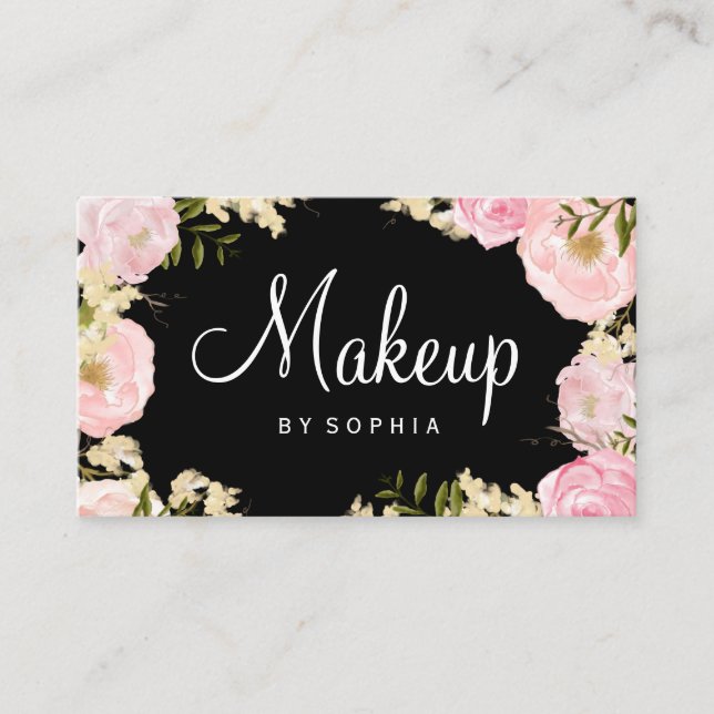 Makeup Artist Floral Moderno Tarjeta de visita ros (Anverso)