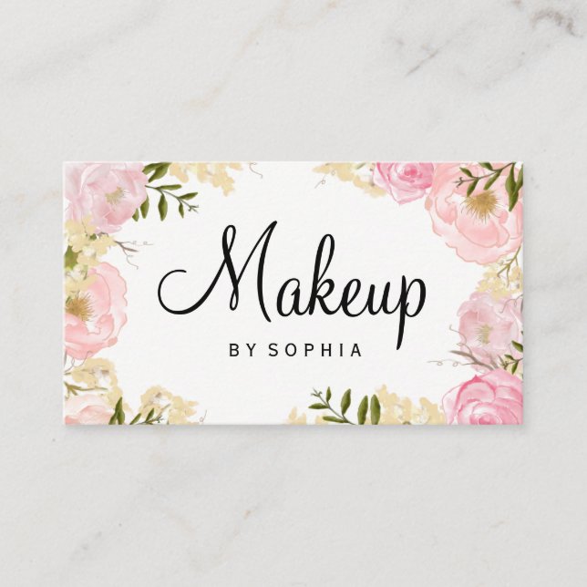 Makeup Artist Moderno Tarjeta de visita floral ros (Anverso)