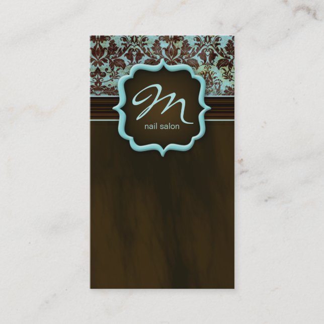 Makeup Artist tarjeta de visita Damask Blue Brown (Anverso)