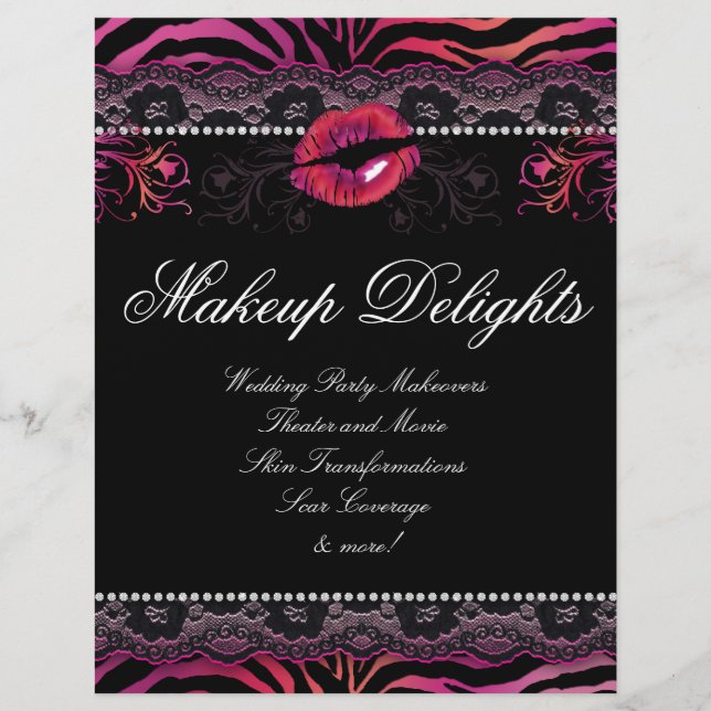 Makeup Flyer Hair Salon Zebra Litros Lace Rojo Ros (Frente)