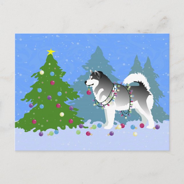 Malamute de Alaska decorando árbol de Navidad (Anverso)