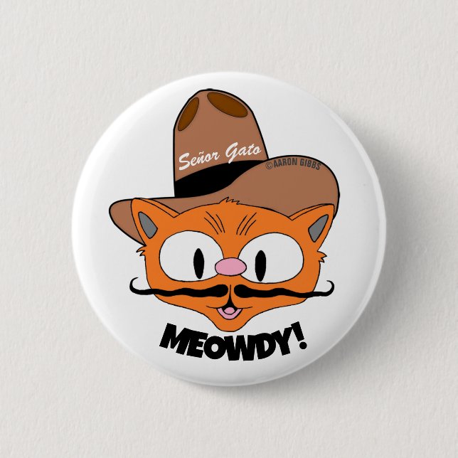 ¡MALDITO! botón personalizado Mustache Cowboy Cat (Anverso)