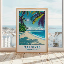 Maldivas: Poster de viajes de arte en pared del Oc