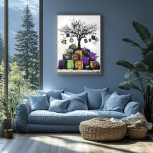 Maletas con Grafitis y Árbol de Relojes – Arte Urb