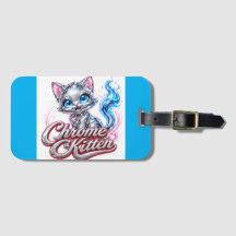 Etiqueta de equipaje de gatito cromado para viajes