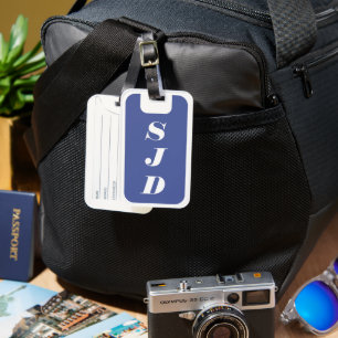 Maletas Etiqueta Monogramada azul y blanca para el equipaj