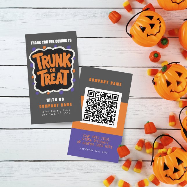 Malezar o tratar tarjetas de negocios modernas de  (Trunk or Treat Halloween Coupon Business Cards Pack of 100 in Orange, Gray, Purple and Black)