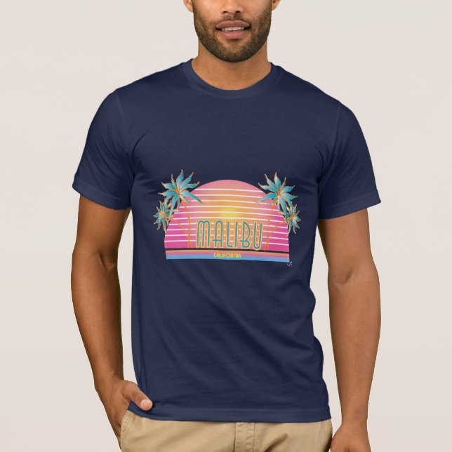 Malibu, CA Sun, Palm Trees Camiseta gráfica mascul (Anverso)