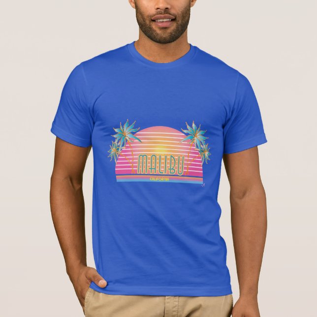 Malibu, California Sun, camiseta gráfica de palmas (Anverso)